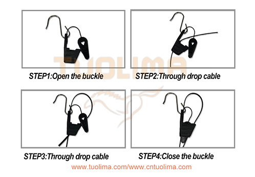 ¿Cómo montar el herraje de tensión de cable drop de fibra óptica con gancho S?